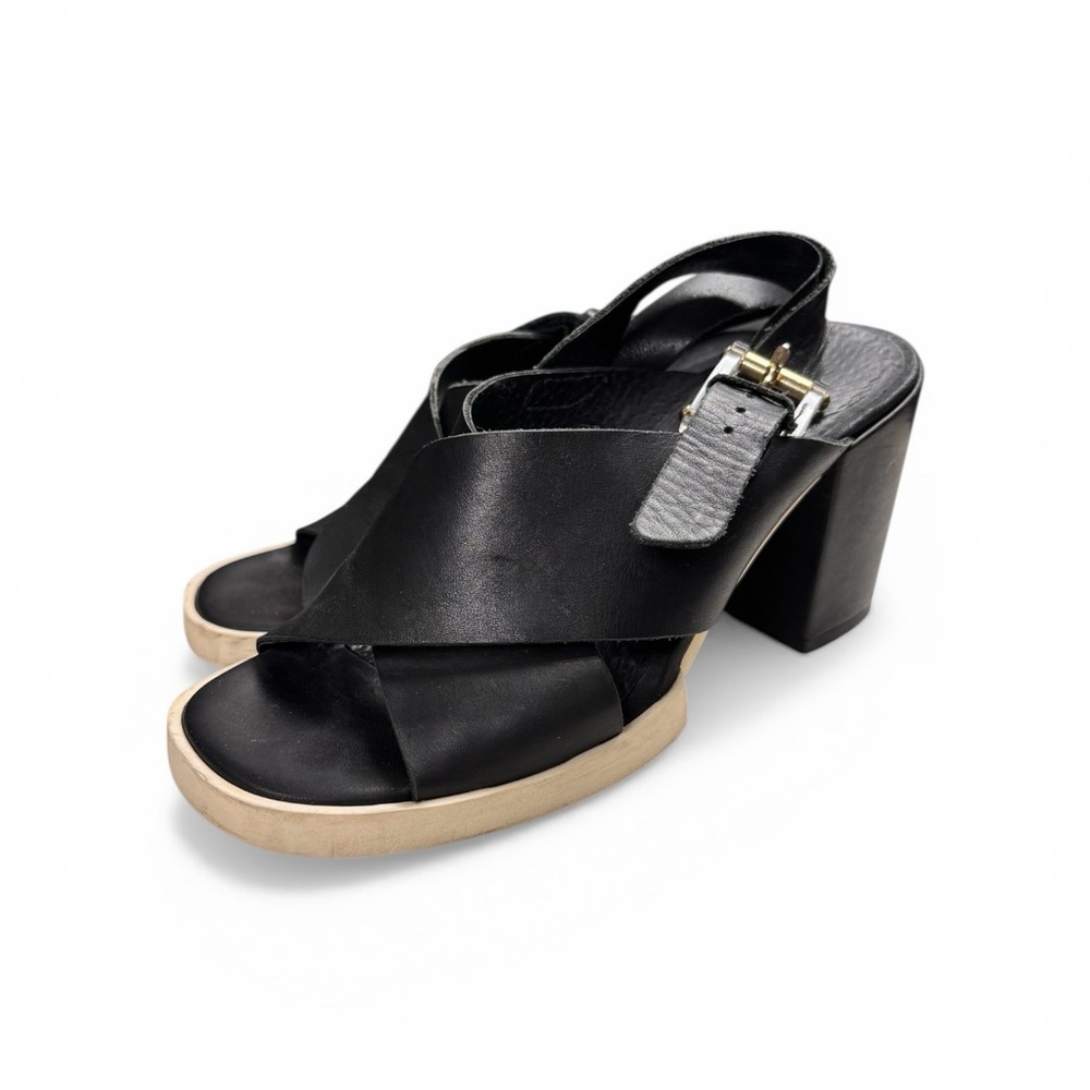 MIISTA Black Leather 'Delilah' Block Heel Sandals Size 36 Made in Spain